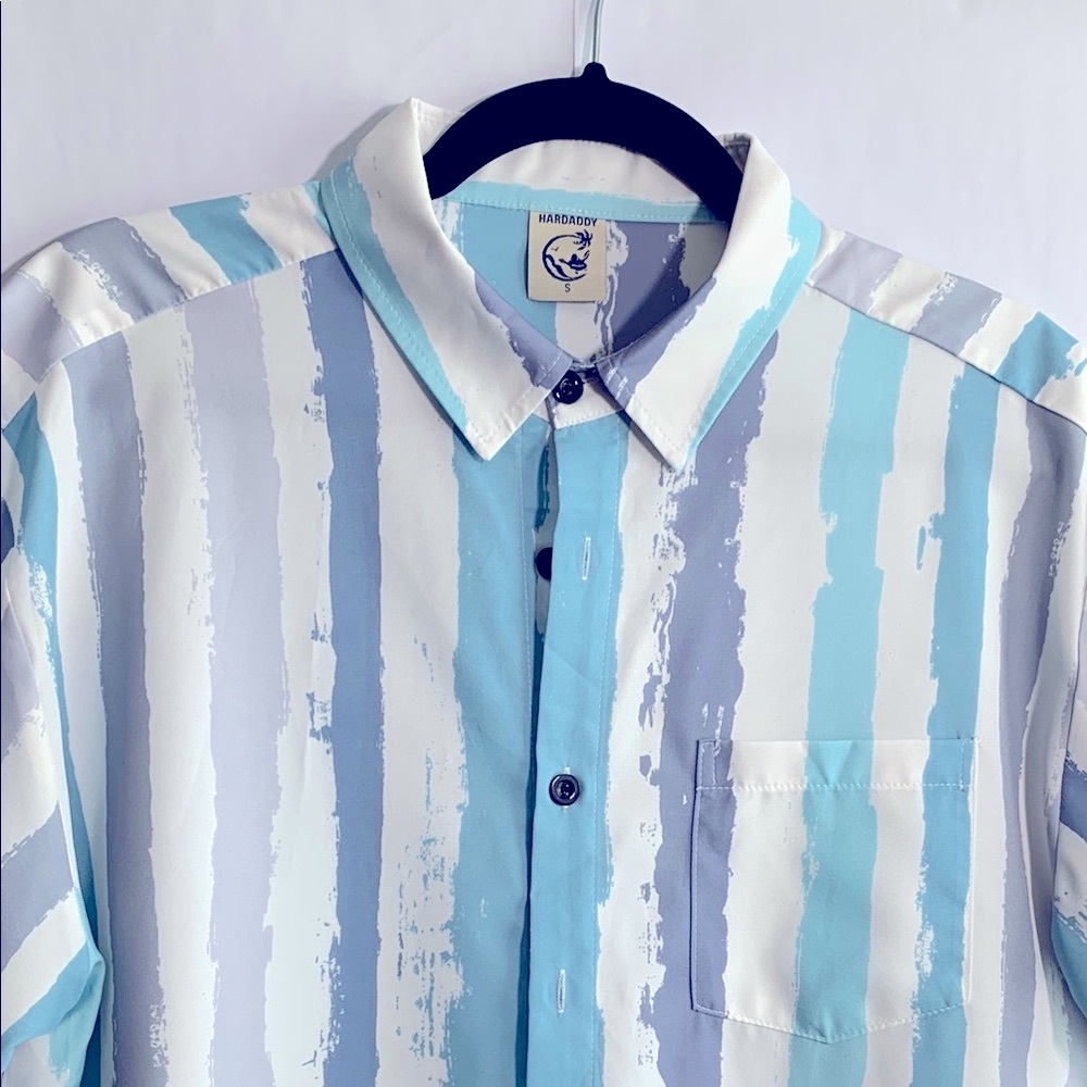 Hardaddy Men's Striped Shirts Casual Short Sleeve Button Down Summer Hawaiian